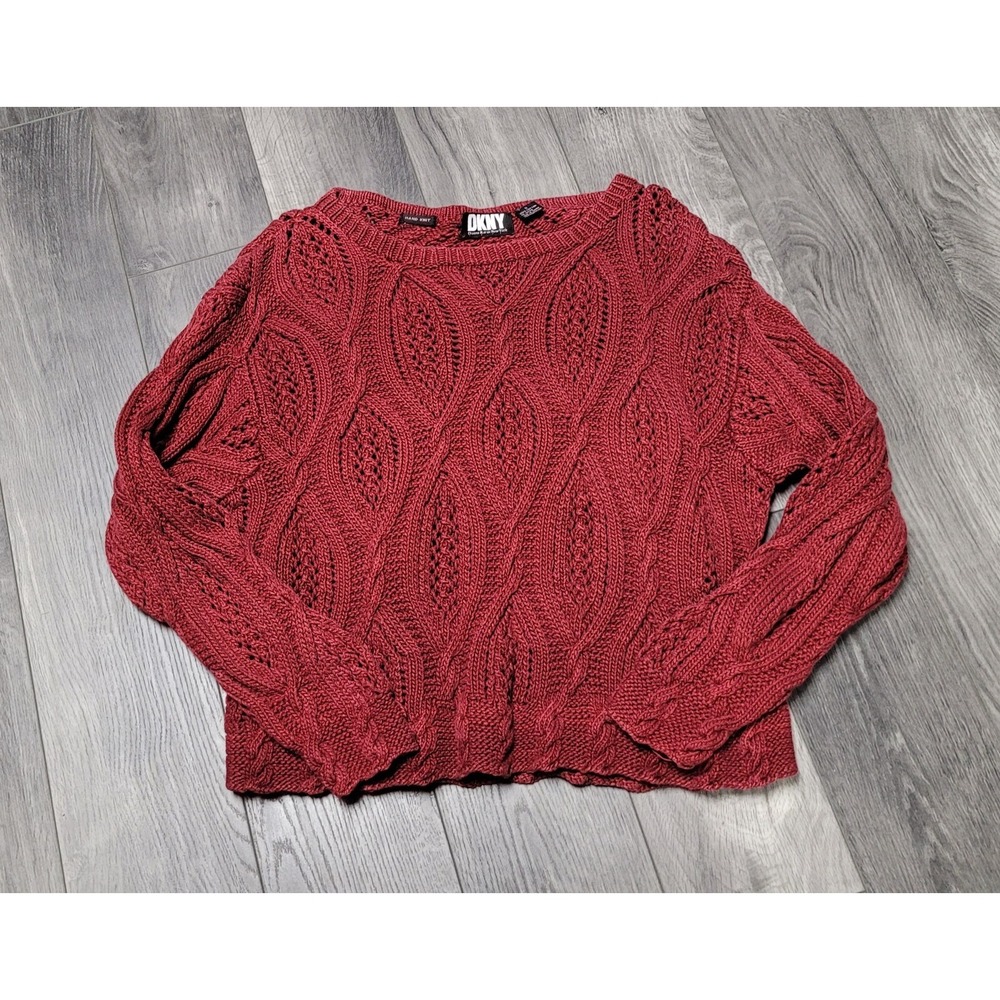 Donna Karan New York Women's Hand Knit Long Sleeve Sweater Size S Red